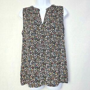 LOFT Black Multicolor Floral Sleeveless Blouse Women’s S